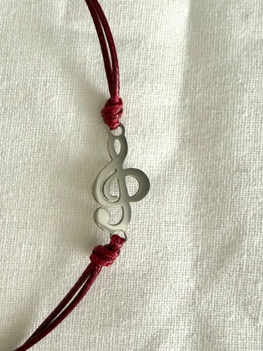 Music Wish Bracelet Stainless Steel Treble Clef Burgundy Red Woven Cord